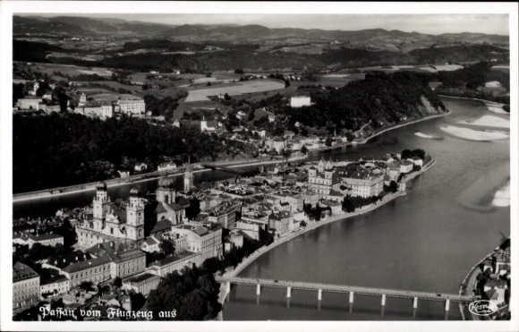 Postcard Passau in Lower Bavaria, aerial photograph
