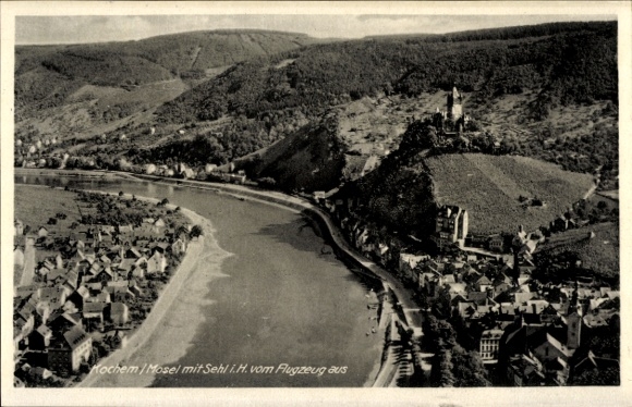 Ak Cochem an der Mosel, Fliegeraufnahme, Sehl