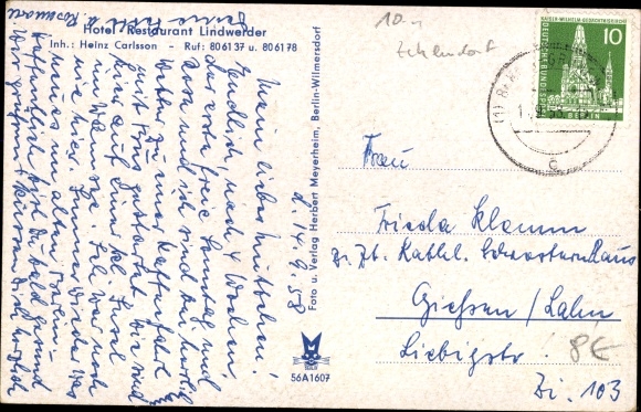 Postcard Berlin Zehlendorf Nikolassee, island hotel and restaurant Lindwerder, landing stage