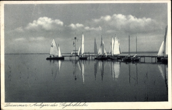 Ak Damme am Dümmer in Oldenburg,  Anleger des Figlerklubs, Segelboote, ruhiges Wasser