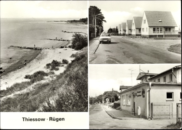 Postcard Baltic resort Thiessow on Rügen, beach view, local parts
