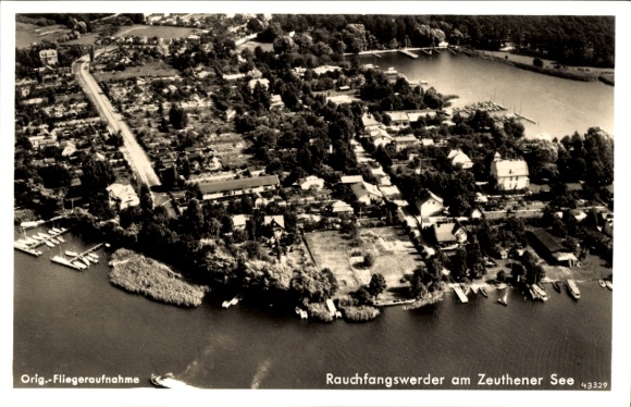 Ak Berlin Köpenick Schmöckwitz Rauchfangswerder, luchtfoto, restaurant zur Linde