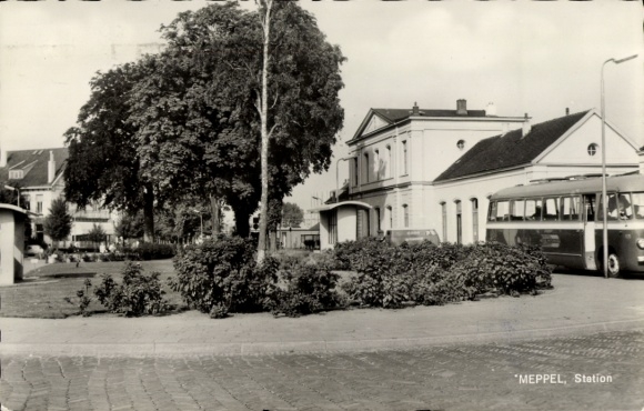 Postcard Meppel Drenthe Netherlands, Station, Bus