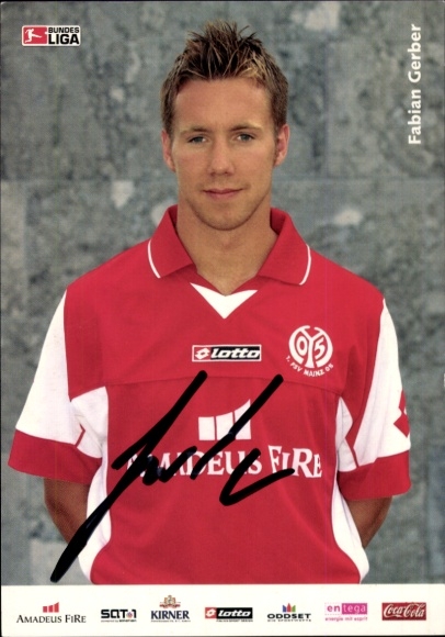 Autograph card footballer Fabian Gerber, 1. FSV Mainz 05, autograph