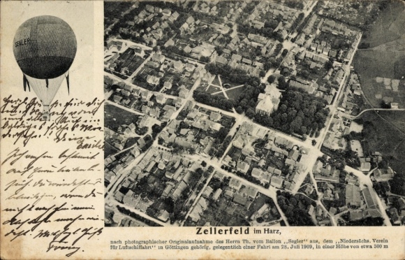 Postcard Clausthal Zellerfeld in the Upper Harz, aerial photograph from balloon regulator