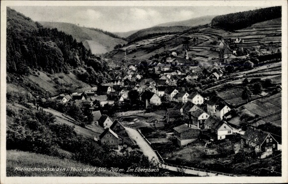 Postcard Ebersbach near Großenhain Saxony, village view, forest landscape, architecture, black and white photo