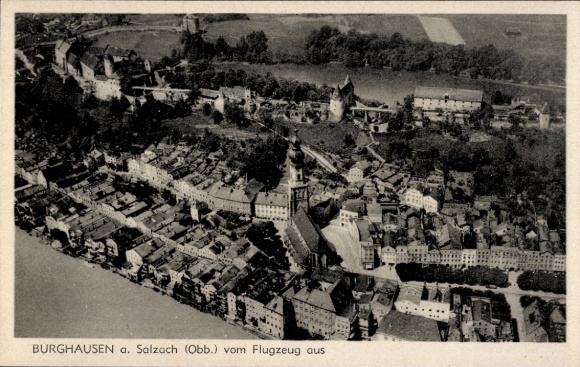 Postcard Burghausen an der Salzach Upper Bavaria, general view from the airplane