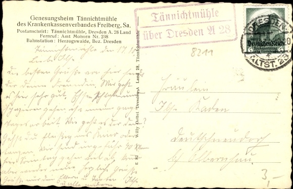 PC Dresden West Cossebaude, convalescent home Tännichtmühle d. Health Insurance Association Freiberg