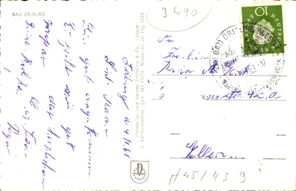 Postcard Bad Driburg in Westphalia, aerial view of many houses, forest in the background