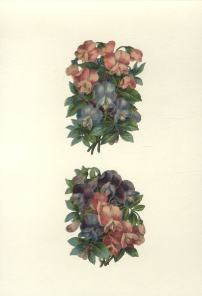 2 Oblaten Bouquets aus Stiefmütterchen, je ca. 10,5 x 8 cm