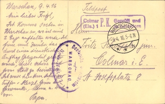 Postcard Warsaw Poland, Marschalkowskastraße, tram 3
