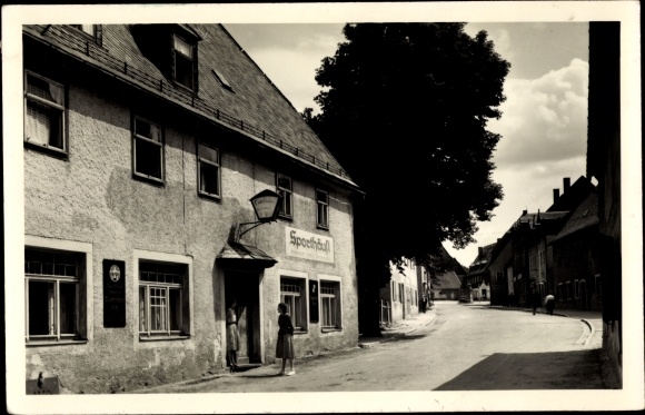 Ak Geising Altenberg Erzgebirge, Gaststätte Sporthäus'l, Straßenansicht