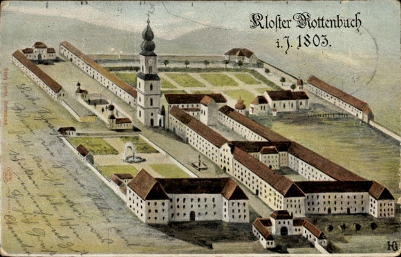 Artist Postcard Rottenbuch in Upper Bavaria, monastery in 1803