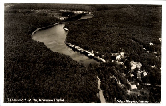 Postcard Berlin Zehlendorf, aerial photograph, Krumme Lanke