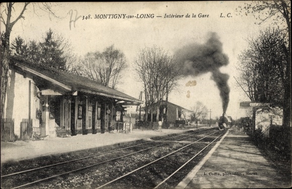 Ak Montigny sur Loing Seine et Marne, Interieur de la Gare, chemin de fer