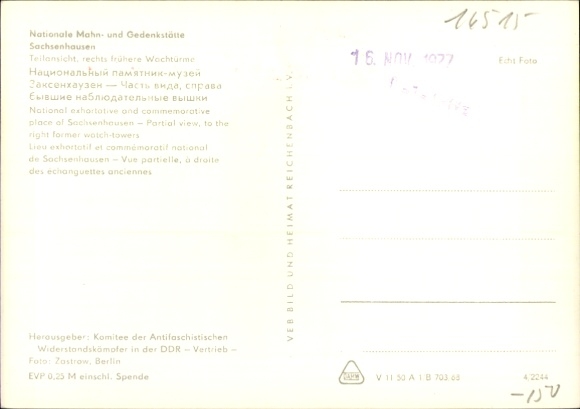 Postcard Sachsenhausen Oranienburg, National Memorial and Memorial Site, National Memorial and Memorial Site...
