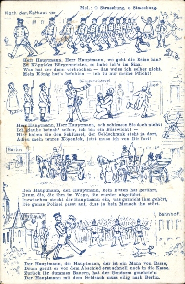 Song Postcard Captain of Köpenick, After the town hall, Captain, where is the journey going