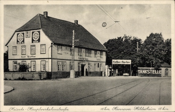 Postcard Heisede Sarstedt in Lower Saxony, German House Inn, Gas Station, Coffee Garden, Main Ve