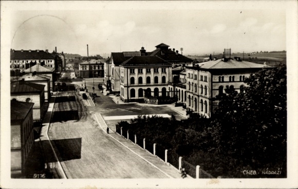 Postcard Cheb Eger Region Karlovy Vary, Eger train station, street view