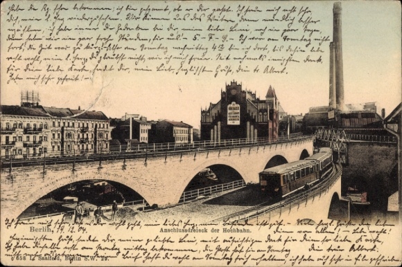 Postcard Berlin, connecting triangle of the elevated railway