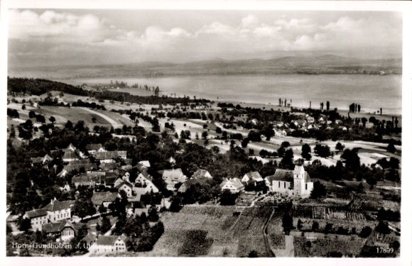 Postcard Horn Gundholzen Gaienhofen on Lake Constance, Konstanz district, town, aerial photograph