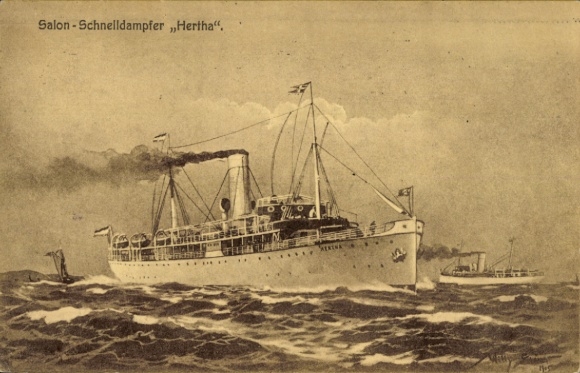 Artist Postcard Stöwer, Willy, Salon Express Steamer Hertha, Braeunlich Shipping Company Stettin
