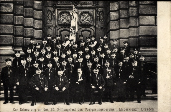 Postcard Dresden Center Old Town, Postal Choir Liederkranz, 25th Foundation Festival