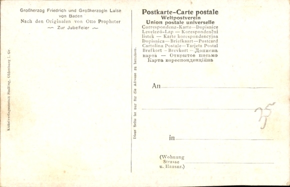 Artist Postcard Propheter, O., Grand Duke Friedrich I of Baden, Grand Duchess Luise, Gold. Wedding 1906