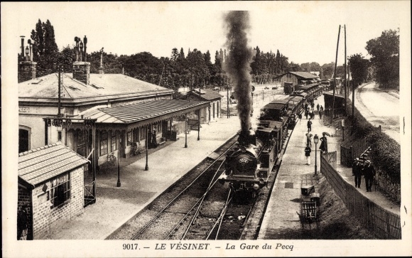 Ak Le Vésinet Yvelines, Bahnhof Pecq, Eisenbahn, Dampflok