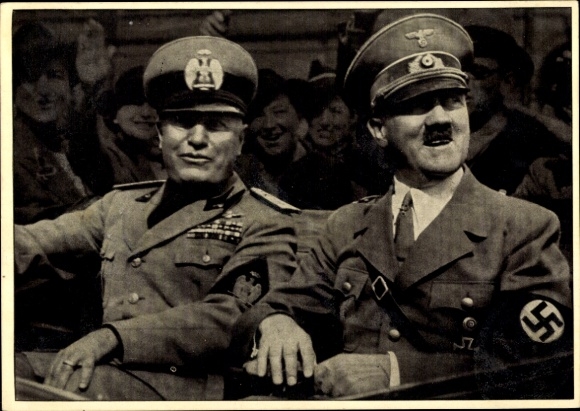 Postcard Führer and Reich Chancellor Adolf Hitler, Benito Mussolini, state meeting, men of the time 126
