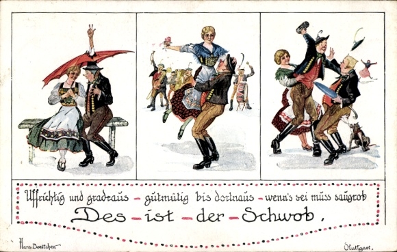Artist Postcard Boettcher, Hans, This is the Swabian, Swabian folk costumes