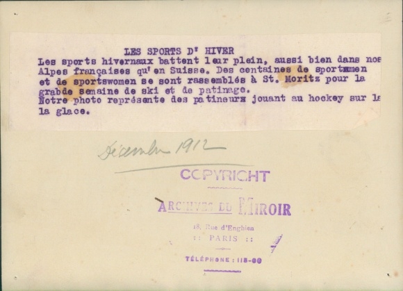 Photo Saint Moritz Canton Graubünden, ice hockey, 1912
