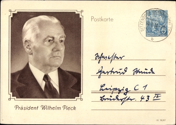 Postal stationery PC Wilhelm Pieck, President of the GDR from 1944 to 1960