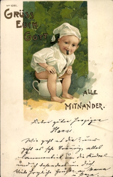 Litho Kind auf dem Nachttopf, Toilettenhumor