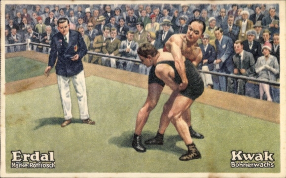 Collector's picture Erdal-Kwak series picture, Rotfrosch brand, floor wax, wrestling, bantamweight
