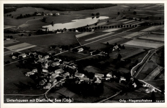 Postcard Unterhausen Oberhausen in Upper Bavaria, Dietlhofer See, aerial photograph