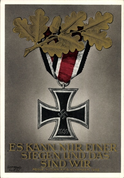 Postal stationery artist Postcard Klein, G., Only one can win and that is us, quote from Adolf Hitler
