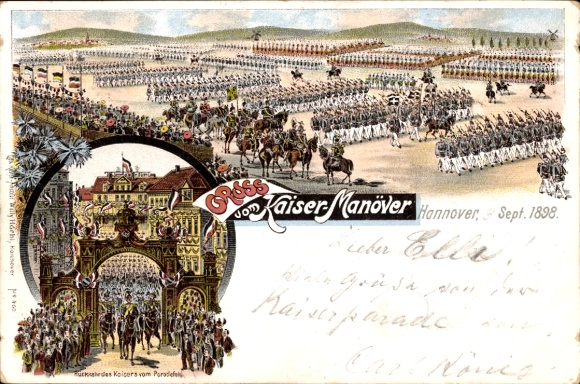 Chromo-Litho Greeting from the Kaiser Maneuver, Return of the Emperor from the Parade Field, Hanover