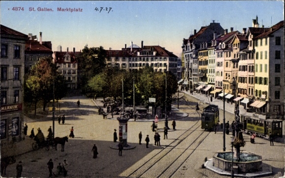 KP St. Gallen Szwajcaria, rynek, tramwaj