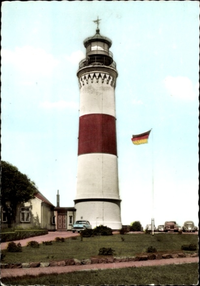 Ak Ostseebad Strande in Sleeswijk-Holstein Leuchtturm Bülk, vuurtoren, zwart-rood-gouden kleur...