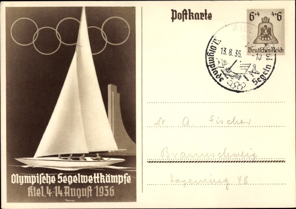 Postal stationery PC Kiel in Schleswig Holstein, Olympic sailing competitions 1936