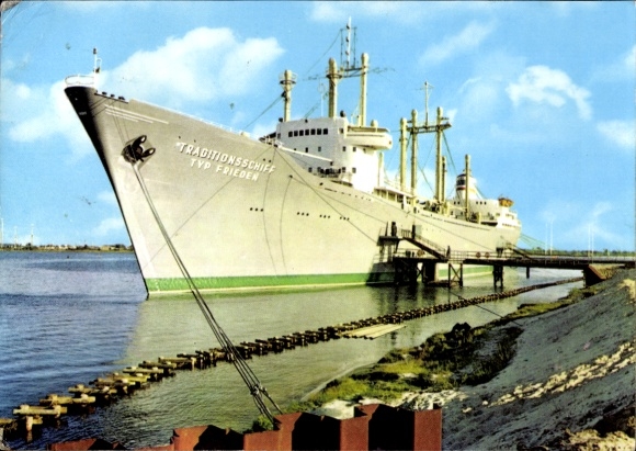 Postcard Schmarl Rostock, traditional ship type Frieden, DSR