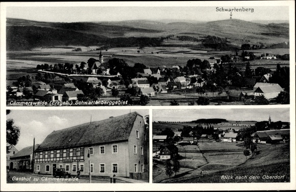 Ak Kämmerswalde Cämmerswalde Neuhausen in het Ertsgebergte, Schwartenberg, herberg, uitzicht op de stad