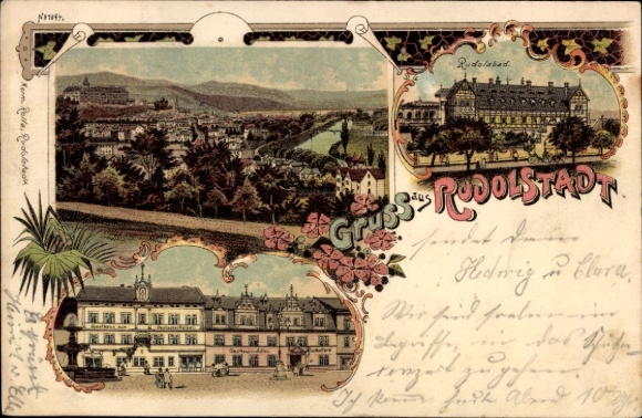 Litho Rudolstadt in Thüringen, Rudolsbad, Panorama vom Ort