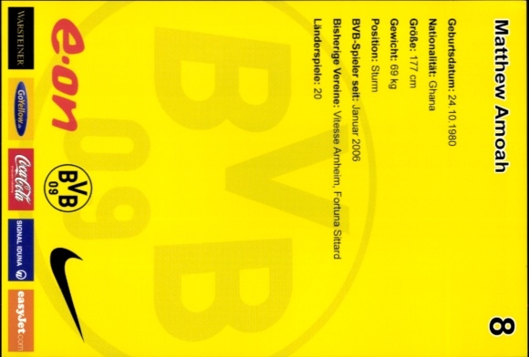 Autograph card footballer Matthew Amoah, BVB 09, Borrussia Dortmund, autograph