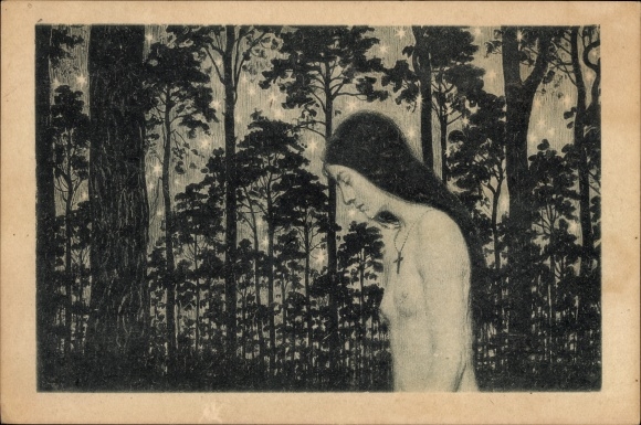 Art Nouveau artist Postcard Fidus, dream paths, charcoal print, No. 18