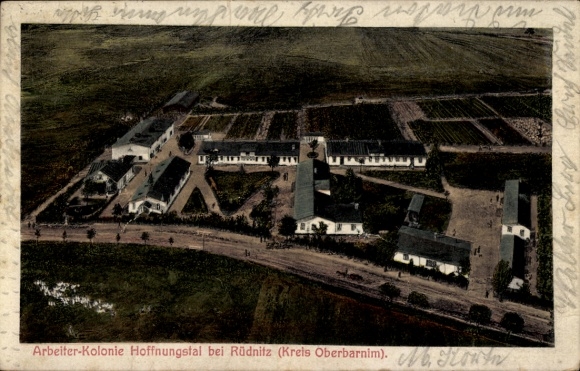 Postcard Rüdnitz im Barnim, workers' colony Hoffnungstal, aerial photo