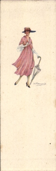 Artist Postcard Bompard, Sergio, Lady in pink dress, umbrella