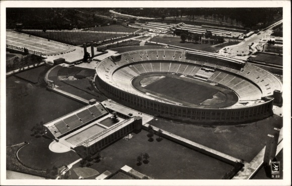 Postcard Berlin Charlottenburg Westend, Reichssportfeld, Olympic Stadium, aerial photograph