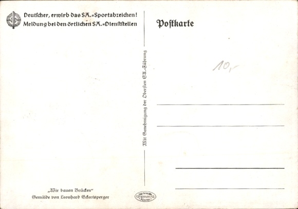 Artist Postcard Eckertsperger, Leonhard, SA, We build bridges, Acquire the SA sports badge
